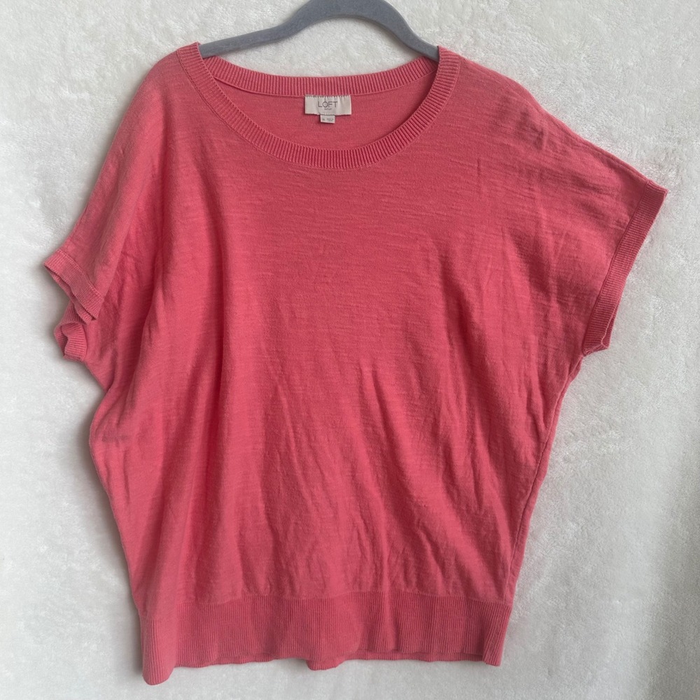 LOFT Outlet Coral Pink Short Sleeve Dolman Knit Sweater Top XL Scoop Neck